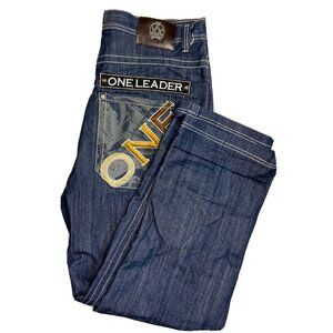 Vtg Y2K Blue Ablanche Baggy Jeans 38X32 Denim Embroidered Gothic Skate Grunge